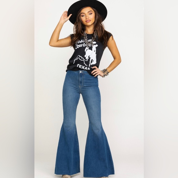 FREE PEOPLE WOMEN'S SIZE 29 DARK WASH HIGH RISE JUST FLOAT ON FLARE JEANS Y2K - Picture 1 of 14
